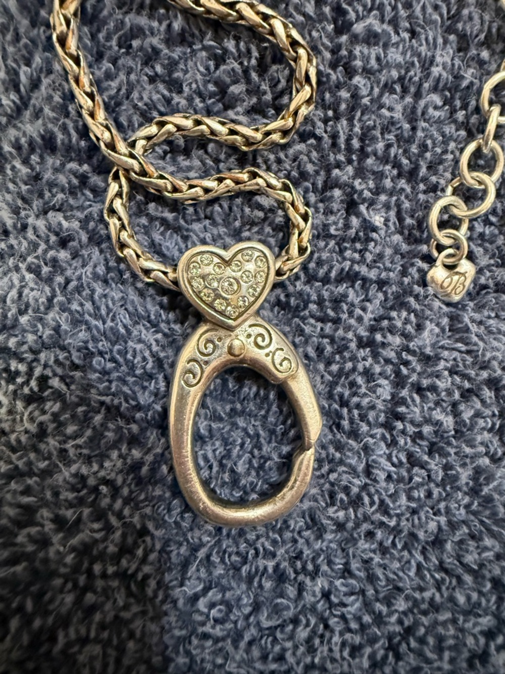 Brighton Reversible Add a Charm/Beads Pendant Long SIlver Crystal Necklace Boho